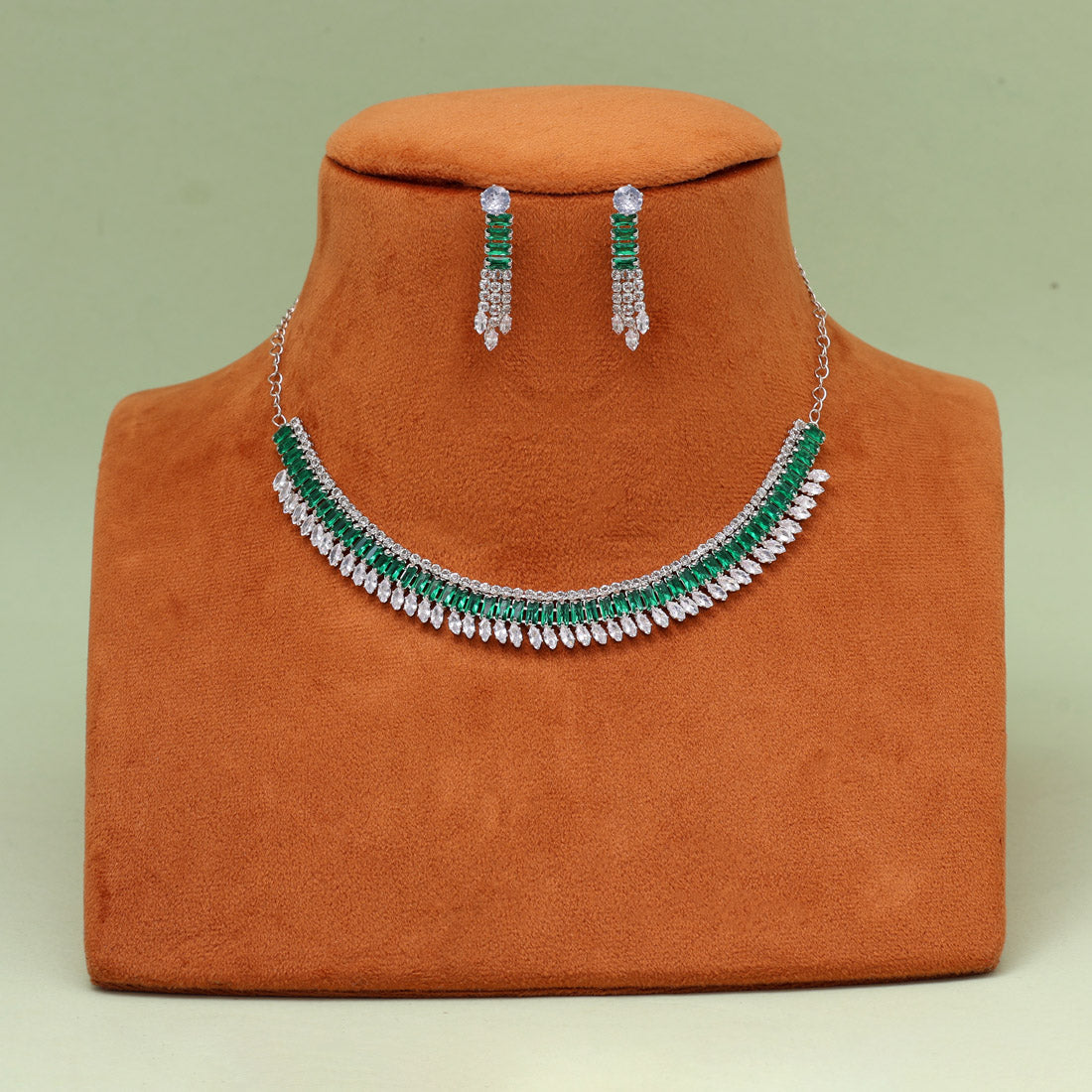 Green Color Stone Necklace Set (STN231GRN)