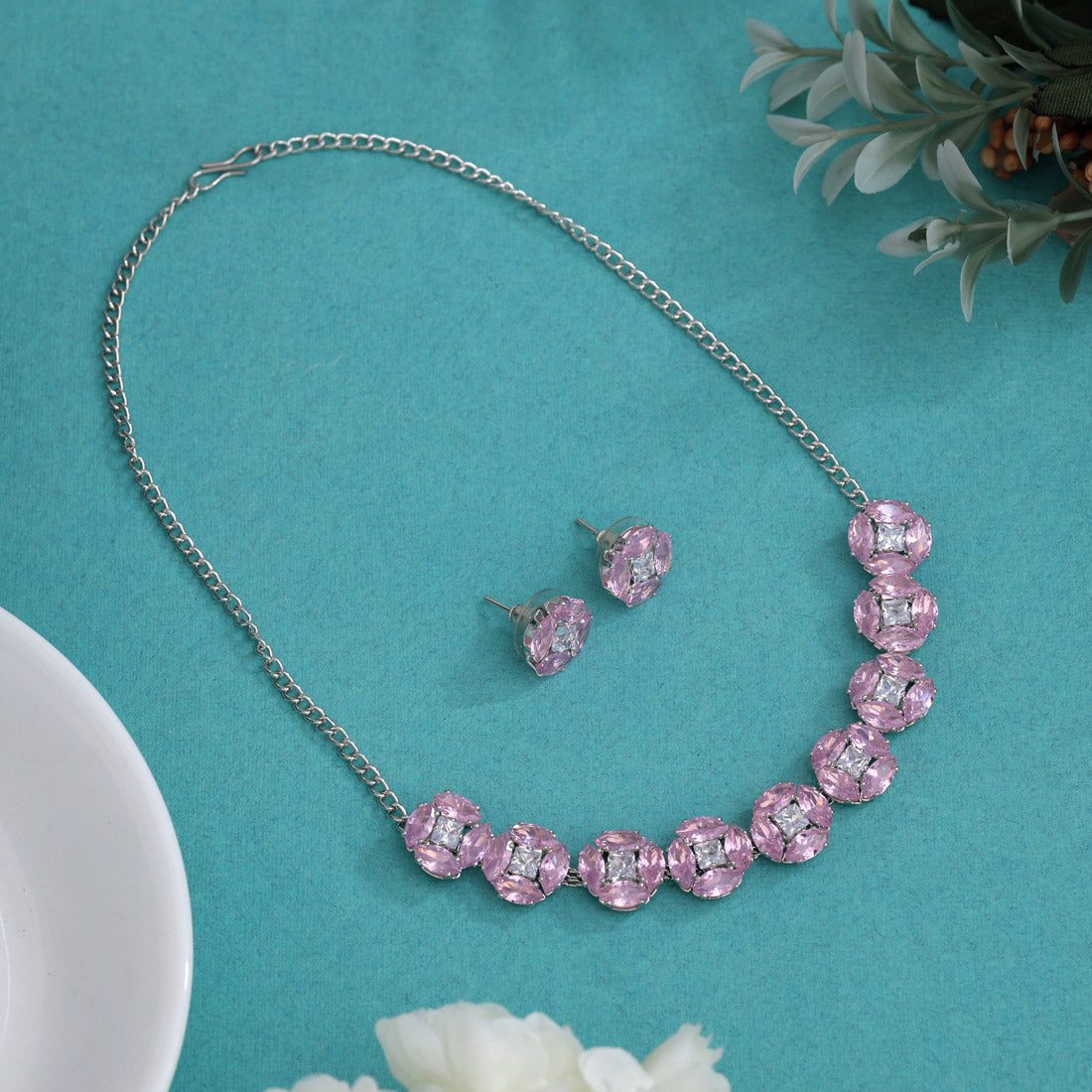 Light Pink Color Stone Necklace Set (STN234LPNK)
