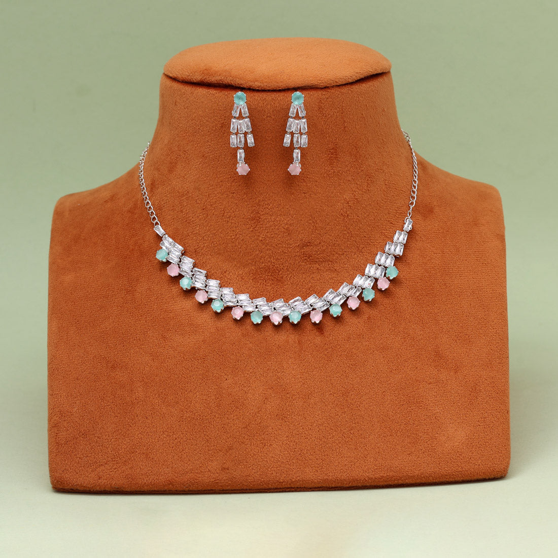 Pink & Pista Green Color Stone Necklace Set (STN236PNKPGRN)