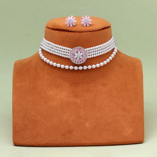 Light Pink Color Choker Stone Necklace Set (STN238LPNK)