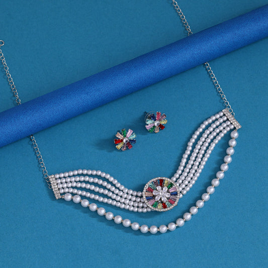 Multi Color Choker Stone Necklace Set (STN238MLT)