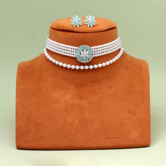 Pista Green Color Choker Stone Necklace Set (STN238PGRN)