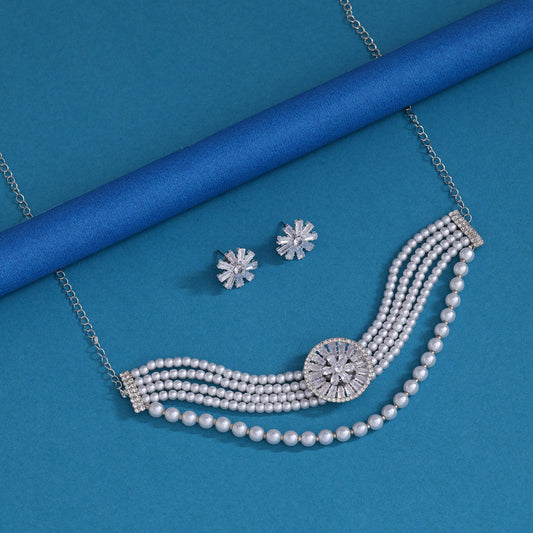 White Color Choker Stone Necklace Set (STN238WHT)