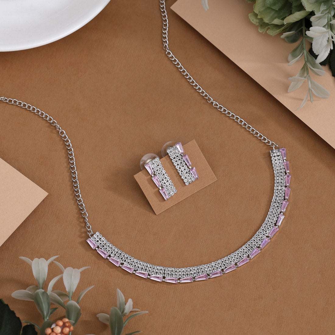 Light Pink Color Stone Necklace Set (STN239LPNK)
