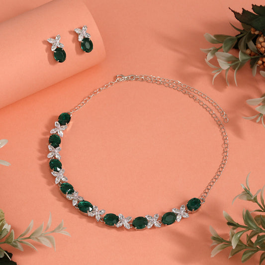 Green Color Stone Necklace Set (STN240GRN)
