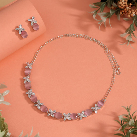 Pink Color Stone Necklace Set (STN240PNK)
