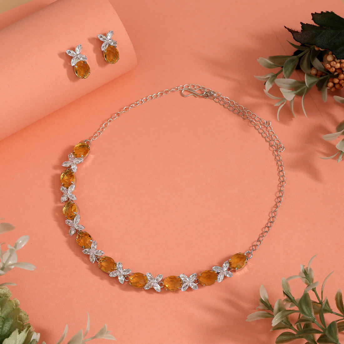 Yellow Color Stone Necklace Set (STN240YLW)