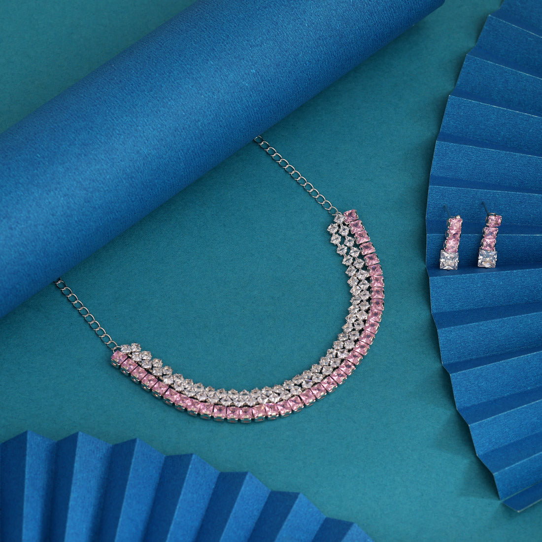 Light Pink Color Stone Necklace Set (STN241LPNK)