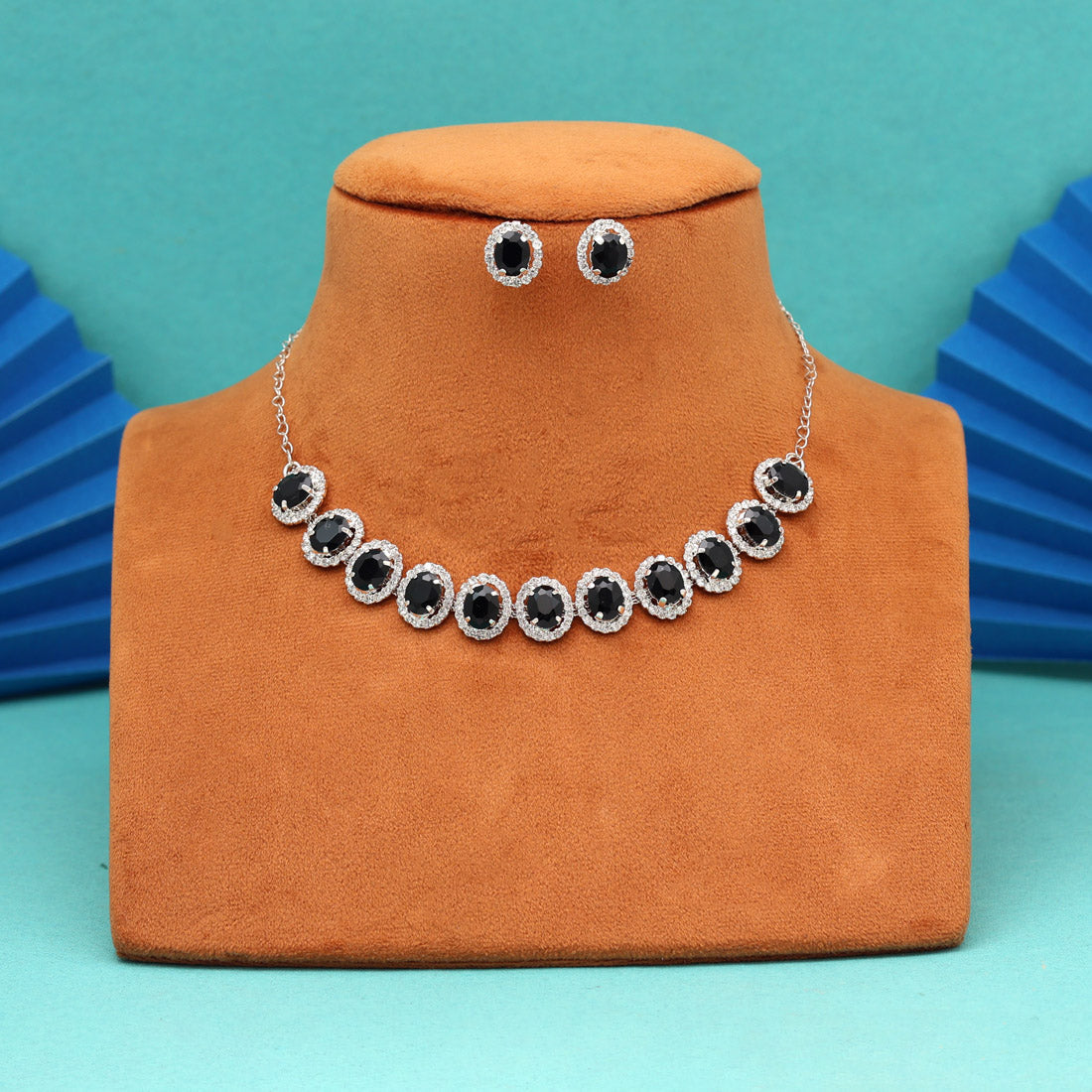 Black Color Stone Necklace Set (STN242BLK)