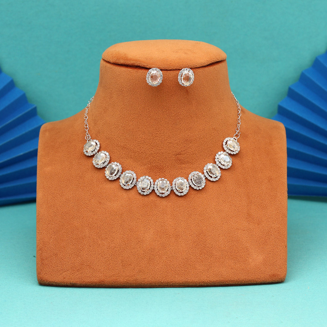 Light Gold Color Stone Necklace Set (STN242LGLD)