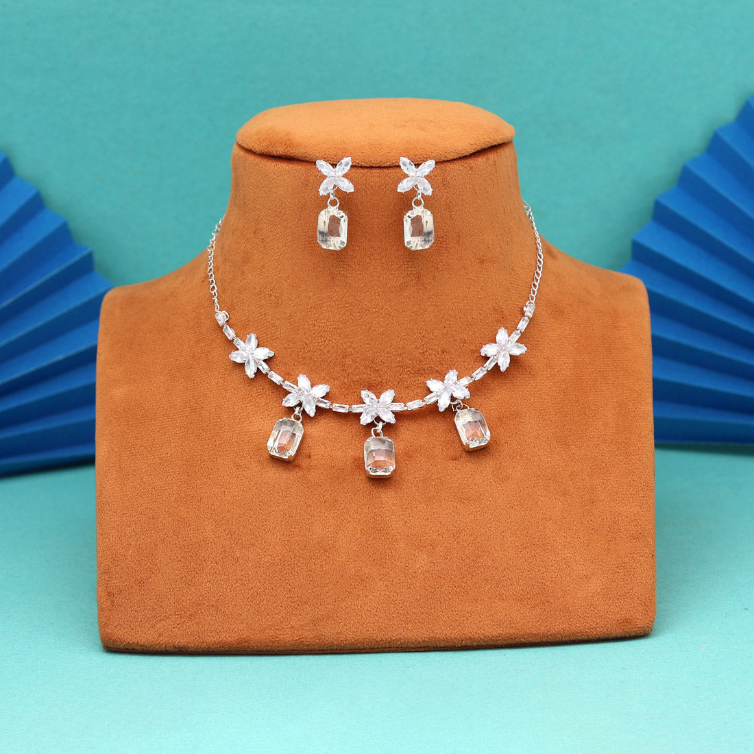 White Color Stone Necklace Set (STN243WHT)