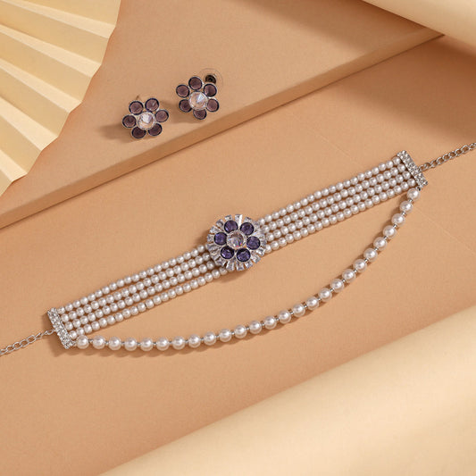 Light Purple Color Choker Stone Necklace Set (STN244LPRP)