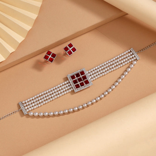 Magenta Color Choker Stone Necklace Set