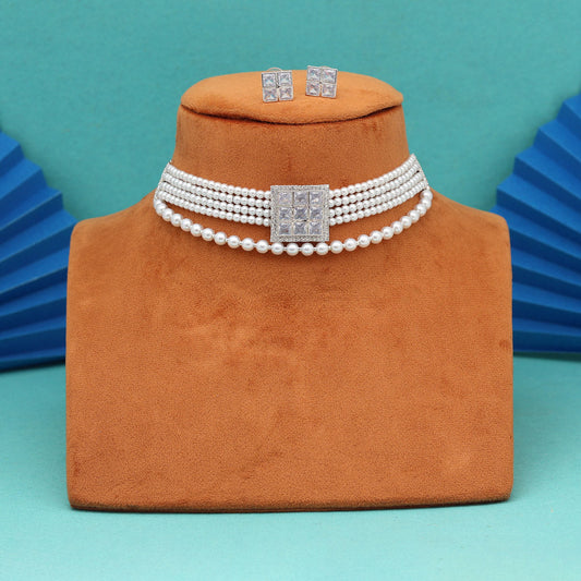 White Color Choker Stone Necklace Set