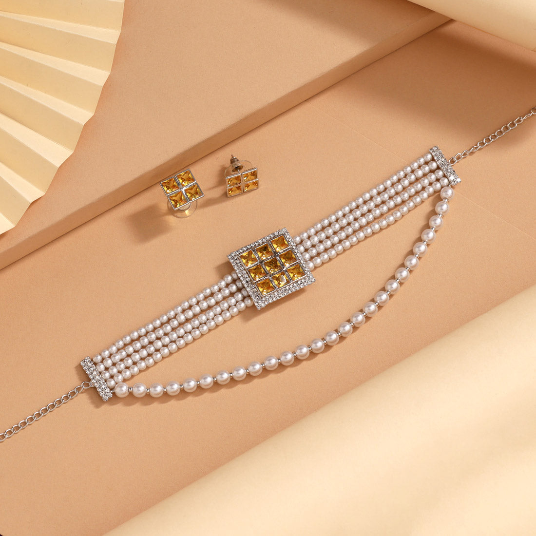 Yellow Color Choker Stone Necklace Set (STN245YLW)