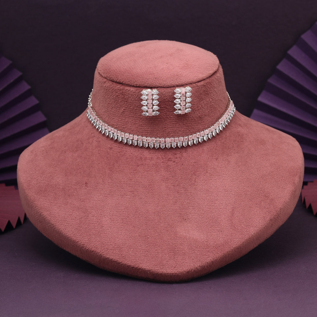 Baby Pink Color Stone Necklace Set