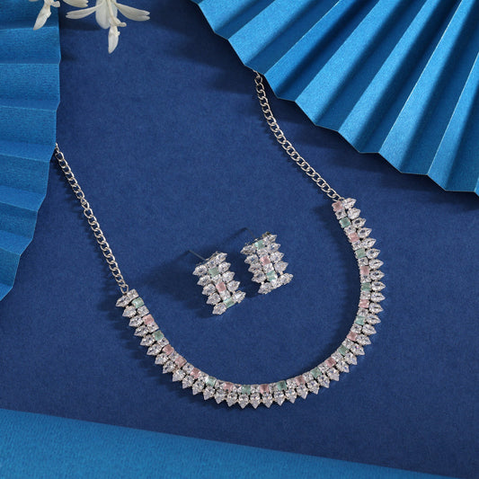 Pink & Pista Green Color Stone Necklace Set