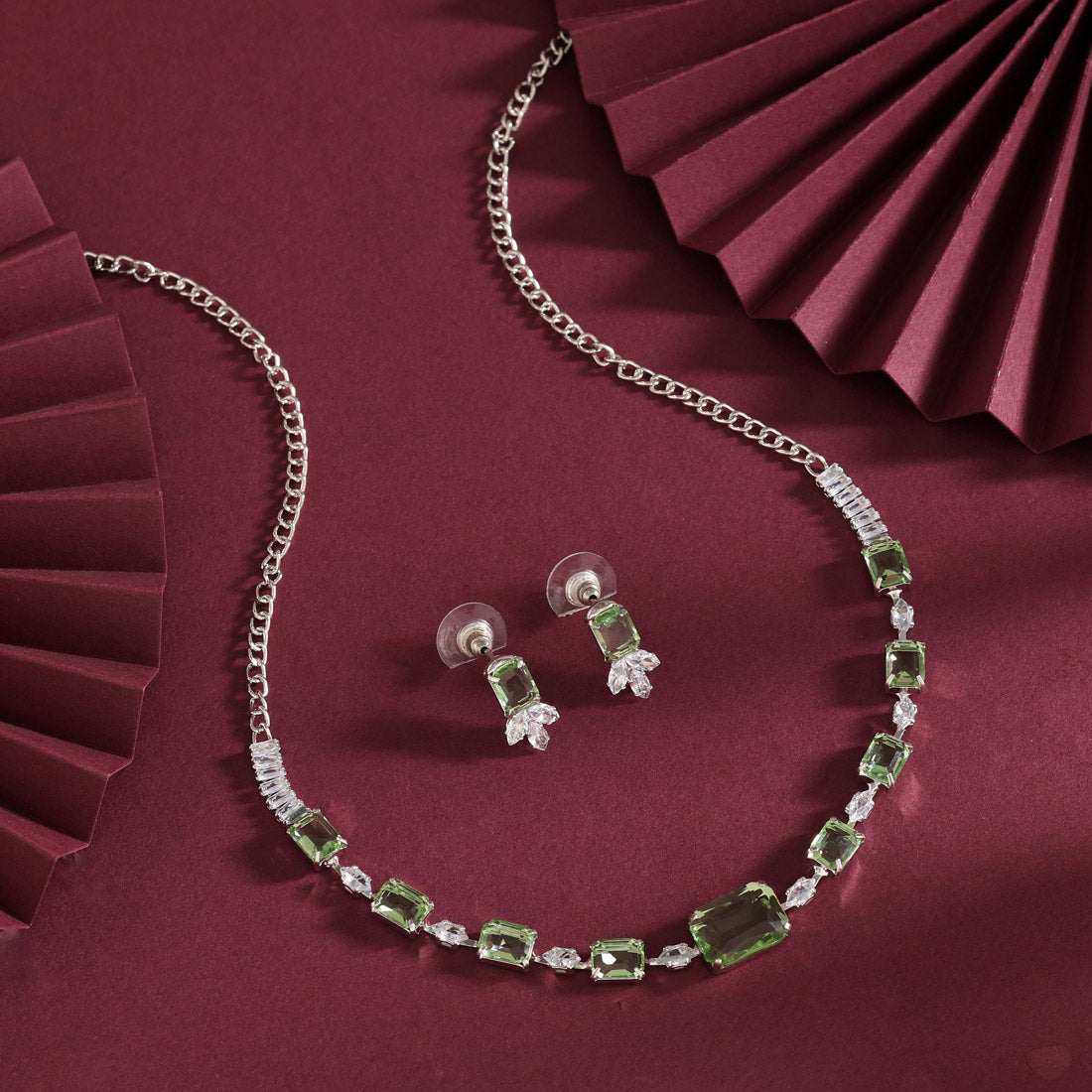 Light Green Color Stone Necklace Set