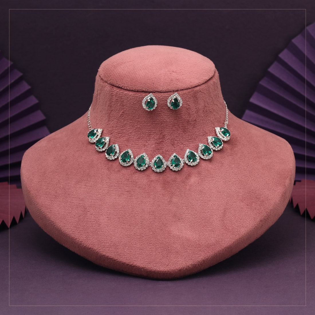 Green Color Stone Necklace Set