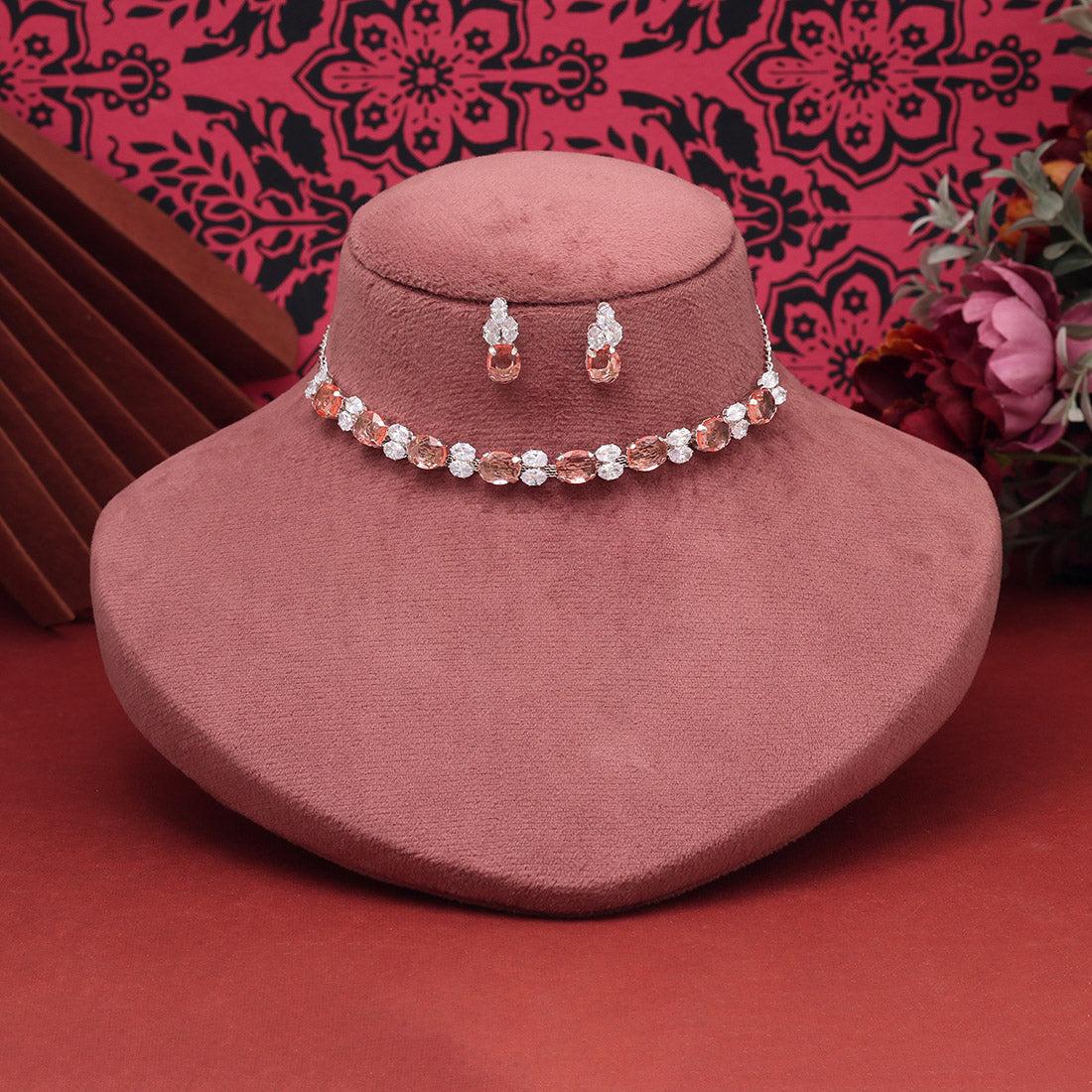 Peach Color Stone Necklace Set