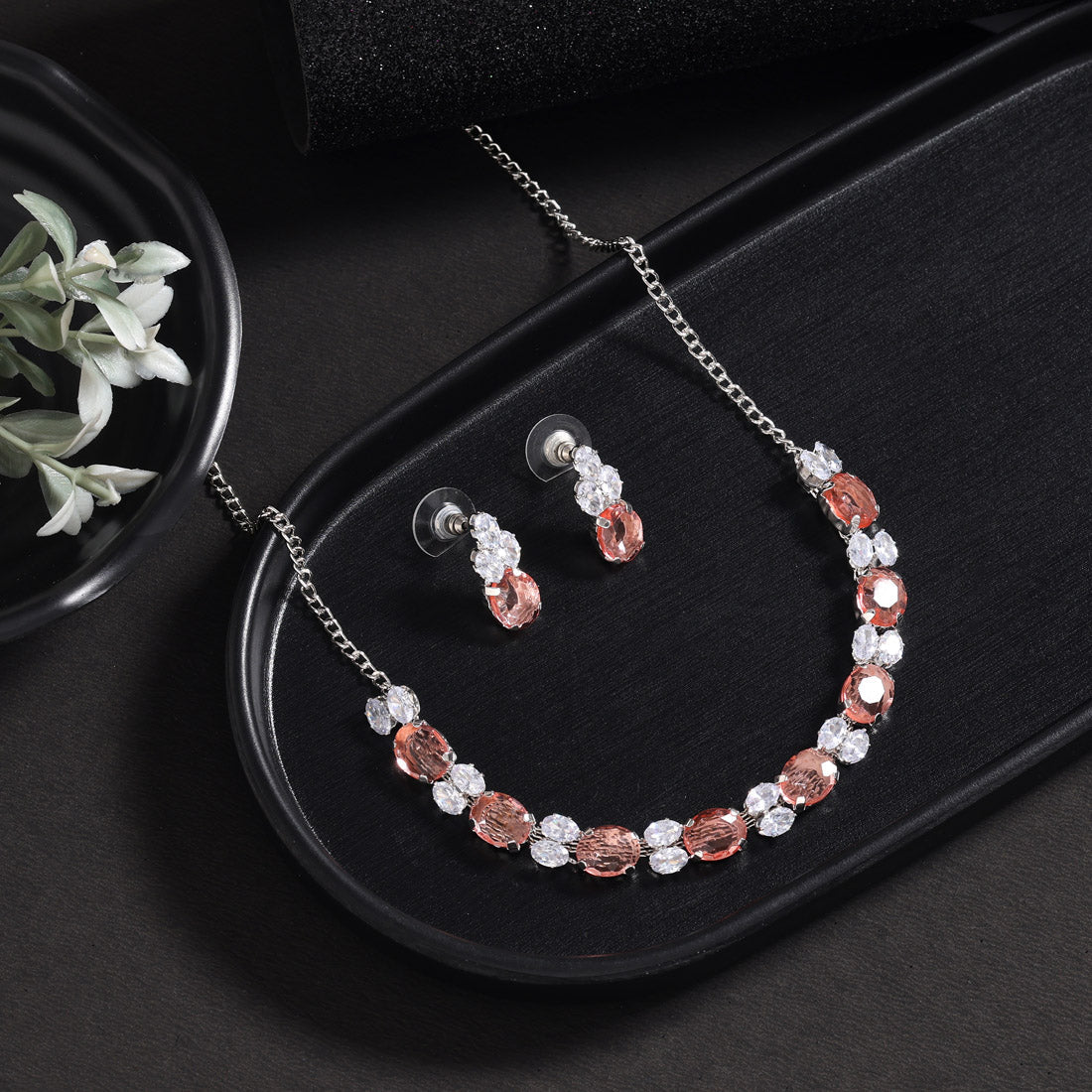 Peach Color Stone Necklace Set