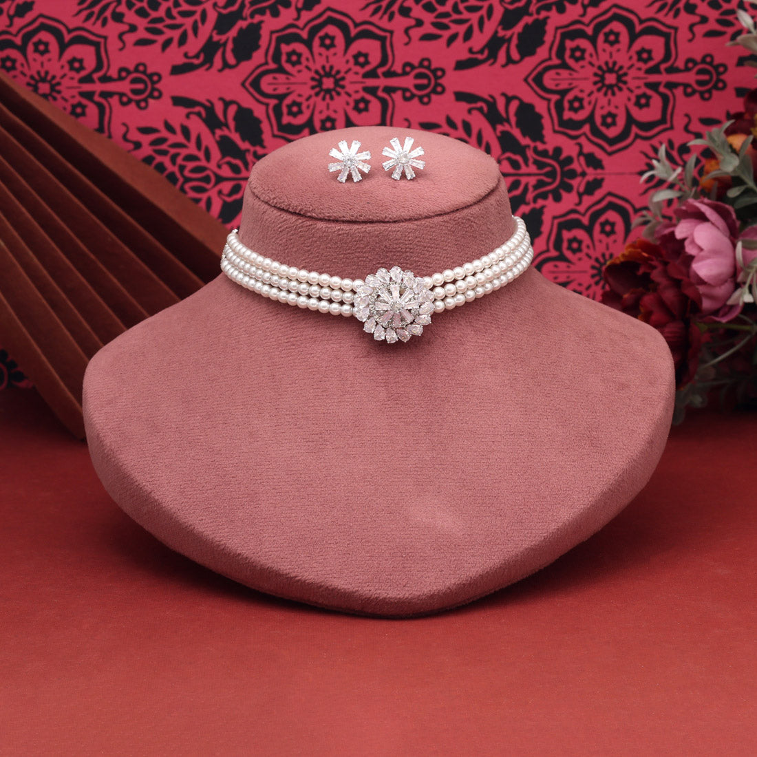 White Color Choker Stone Necklace Set