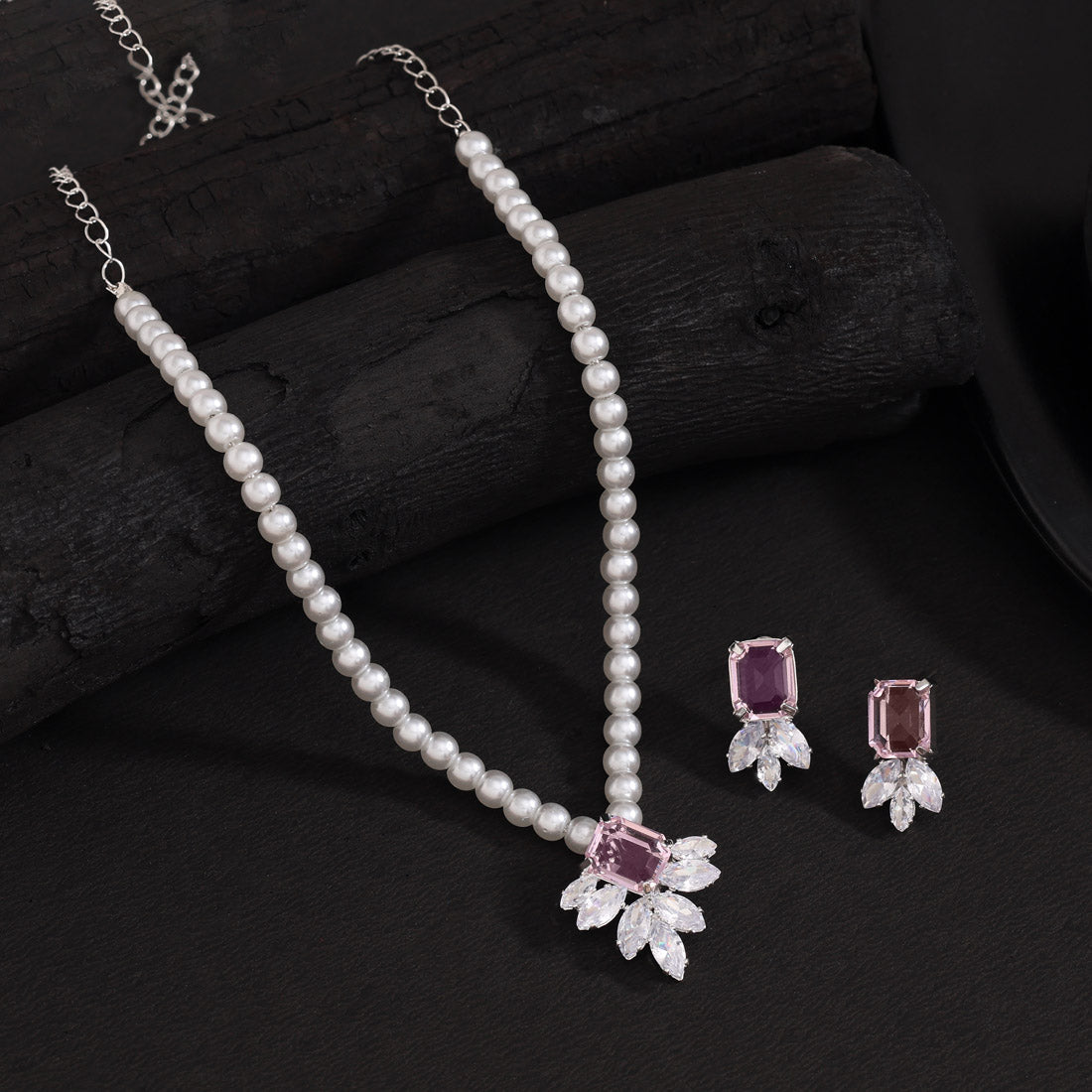 Light Pink Color Stone Necklace Set