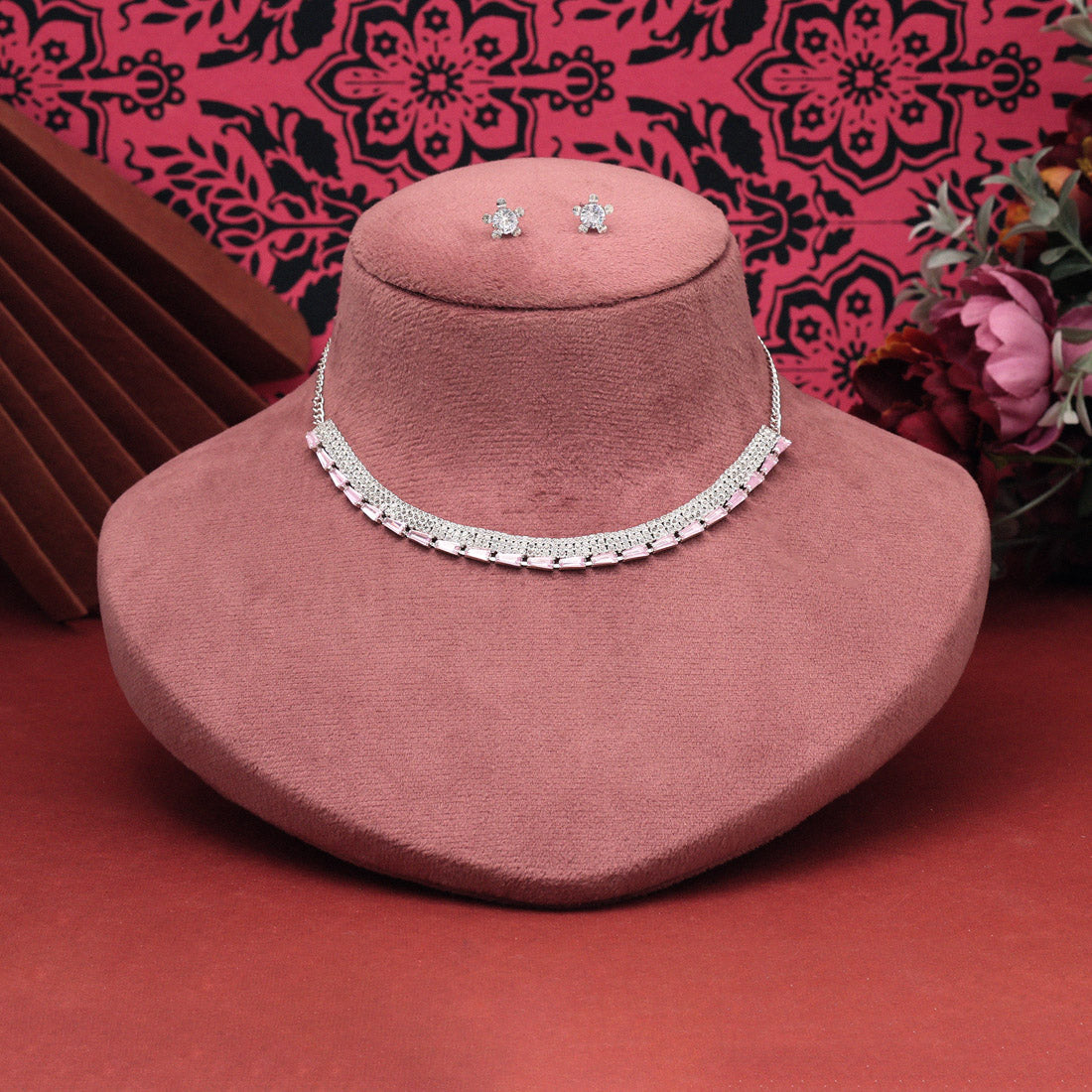 Pink Color Stone Necklace Set