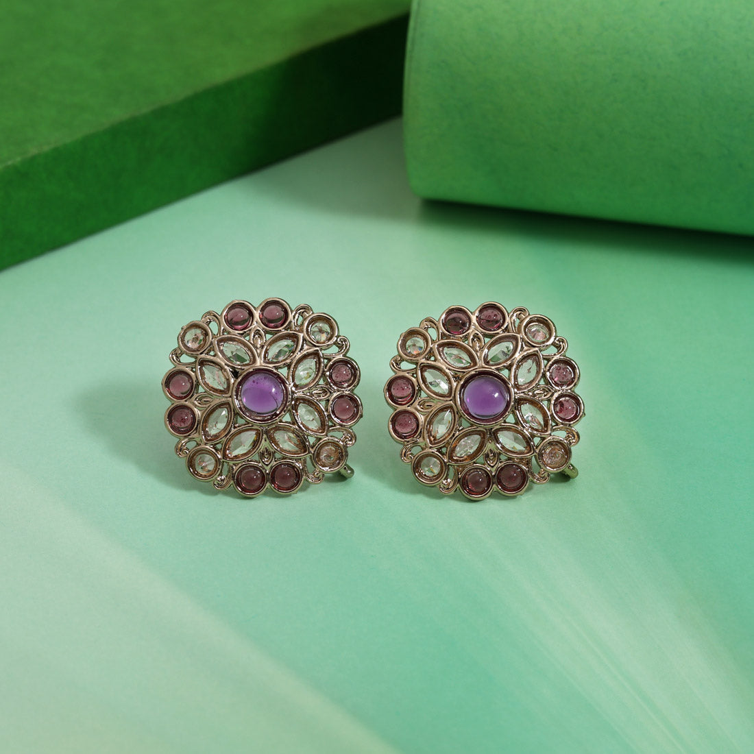 Fashionable Tops Stud Earrings – 12 Assorted Color Pairs