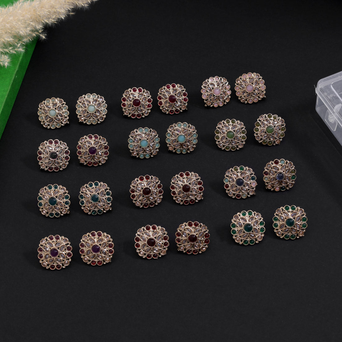 Fashionable Tops Stud Earrings – 12 Assorted Color Pairs
