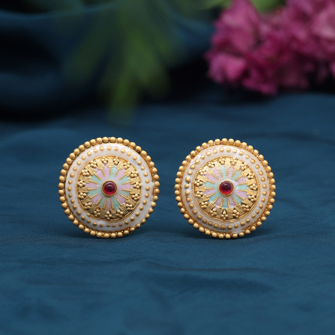 Pink & Pista Green Color Stud Earrings (STUD229PNKPGRN)