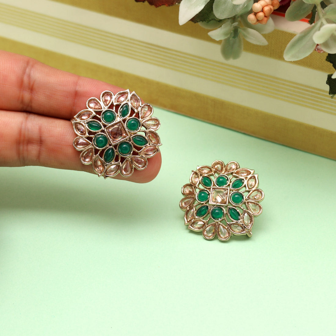 Elegant Green Color Tops Stud Earrings