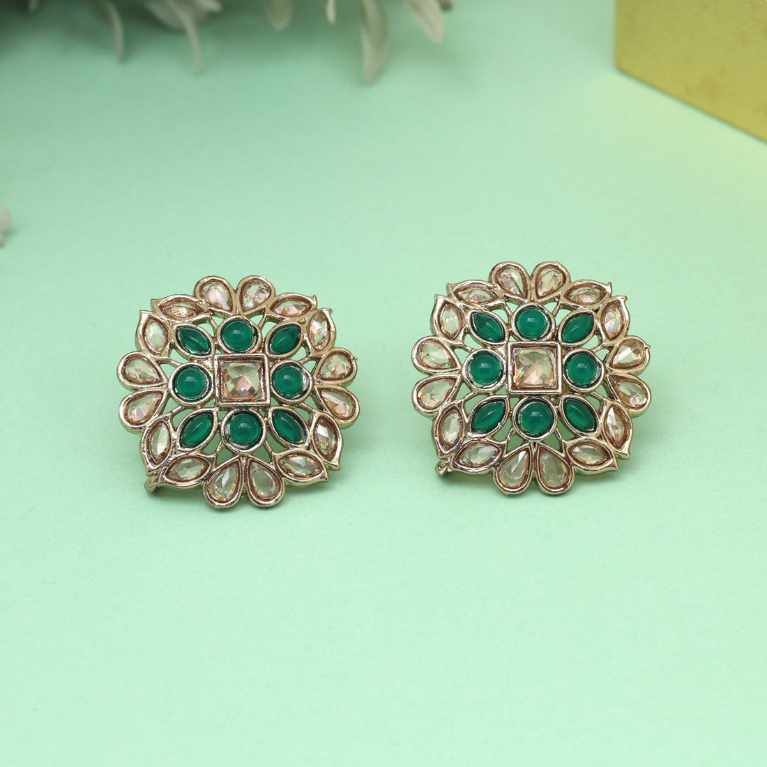 Elegant Green Color Tops Stud Earrings