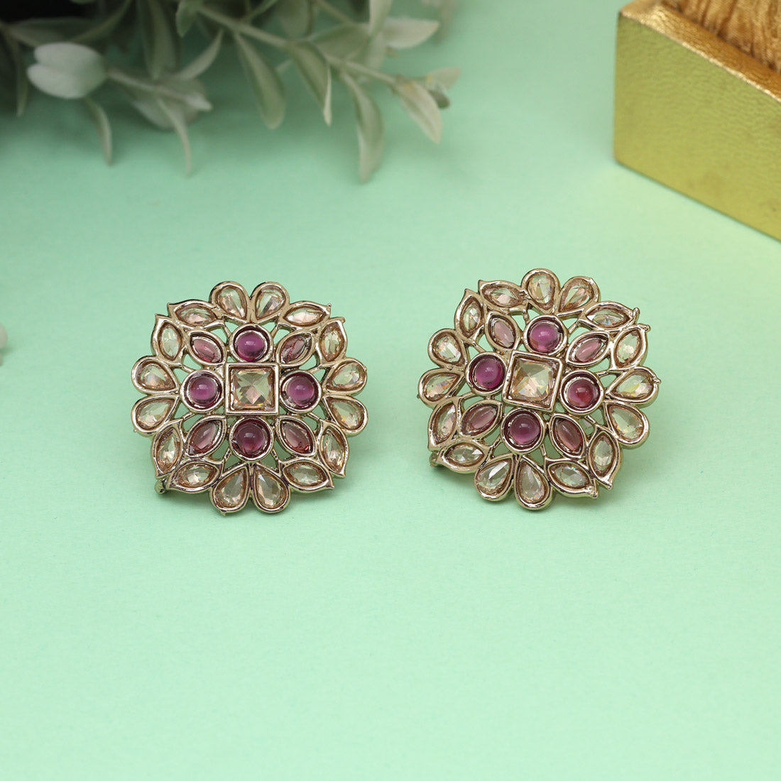Regal Purple Color Tops Stud Earrings
