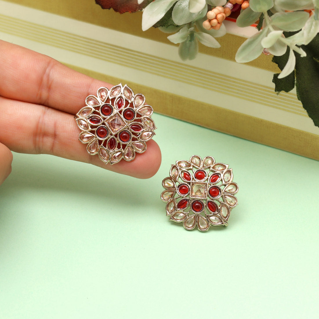 Bold Red Color Tops Stud Earrings
