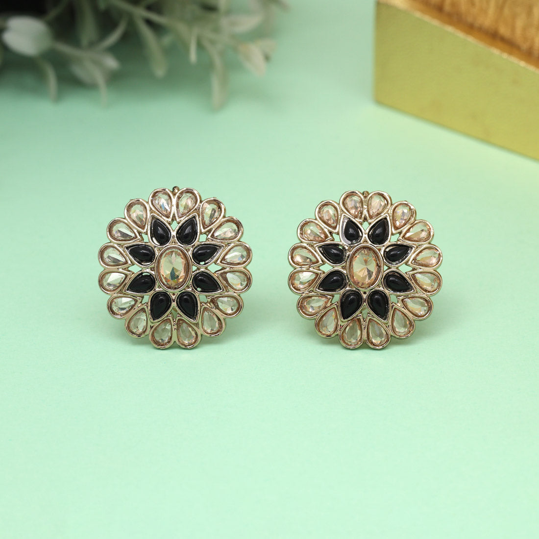 Midnight Black Color Tops Stud Earrings