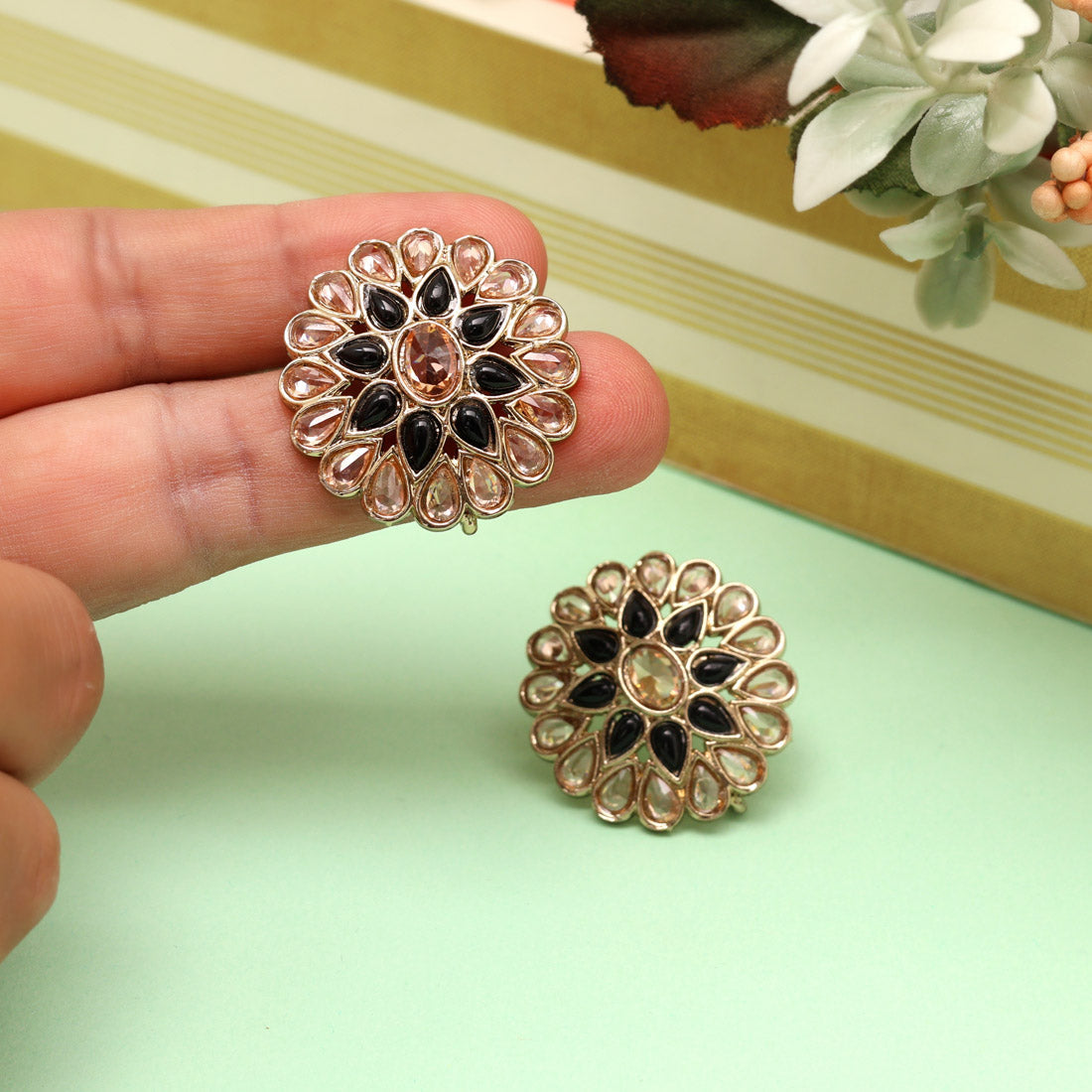 Midnight Black Color Tops Stud Earrings