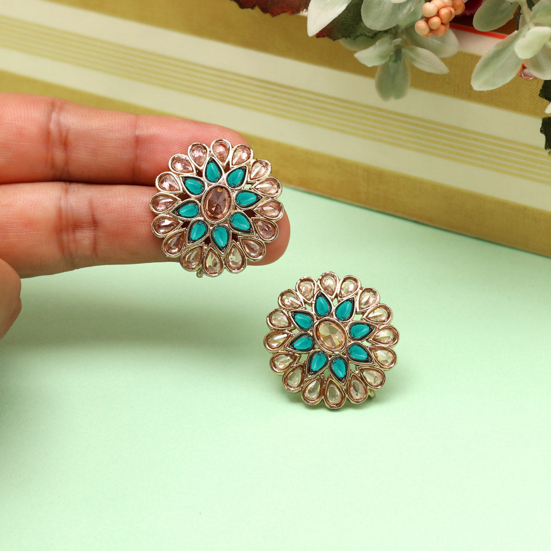 Serene Firozi Color Tops Stud Earrings