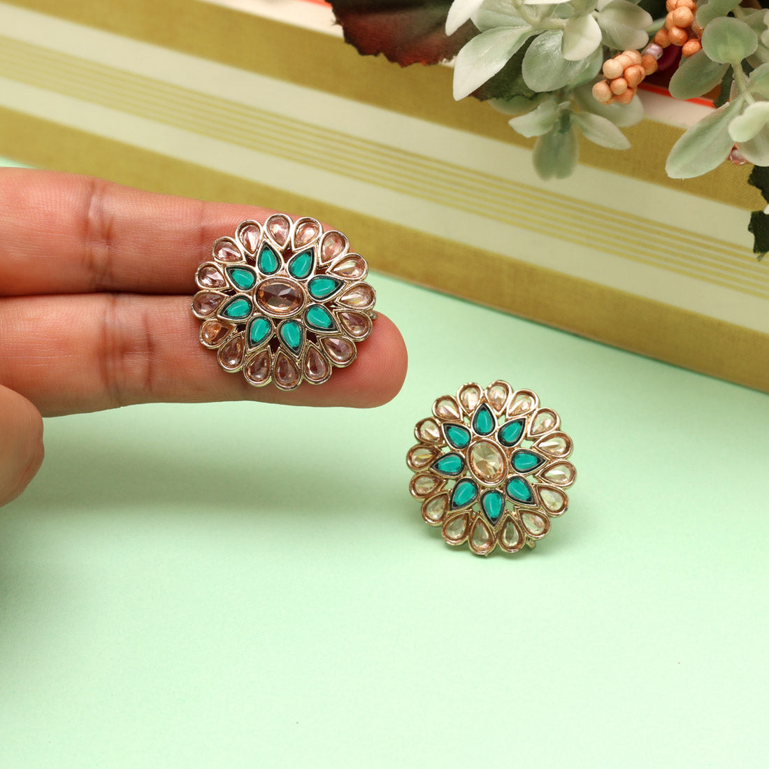 Leafy Green Color Tops Stud Earrings