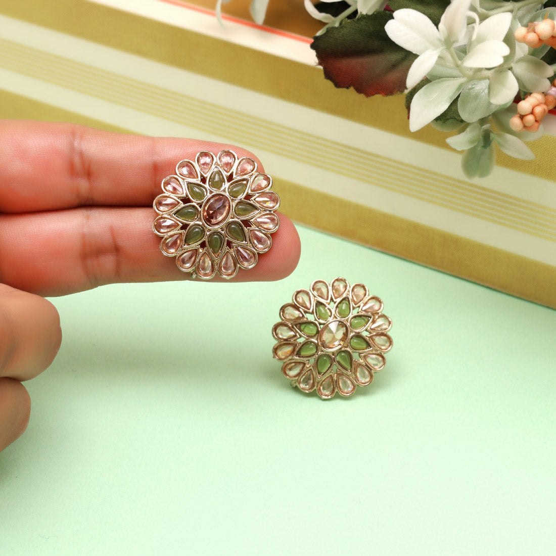 Rustic Mehandi Green Color Tops Stud Earrings