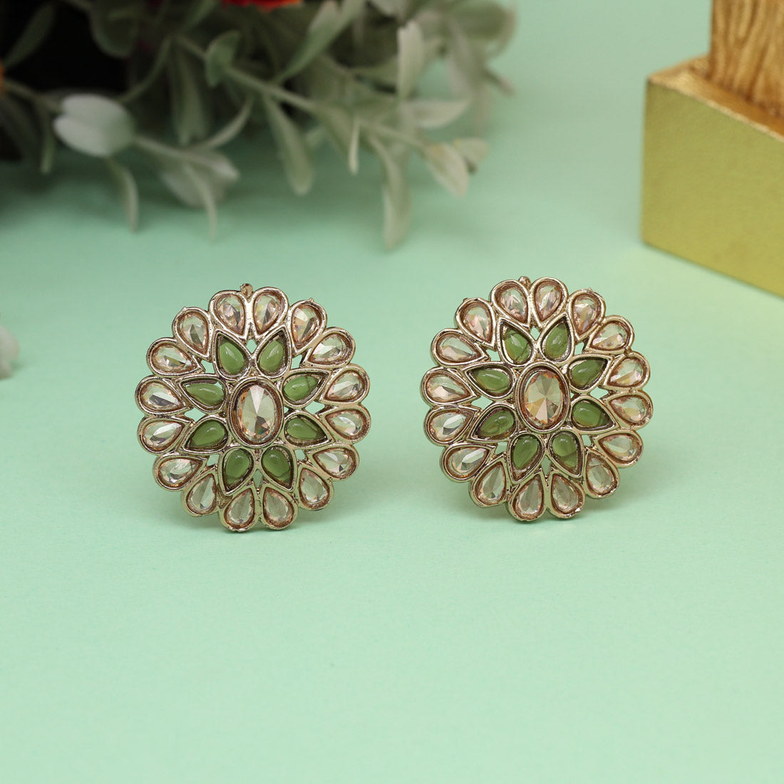 Rustic Mehandi Green Color Tops Stud Earrings