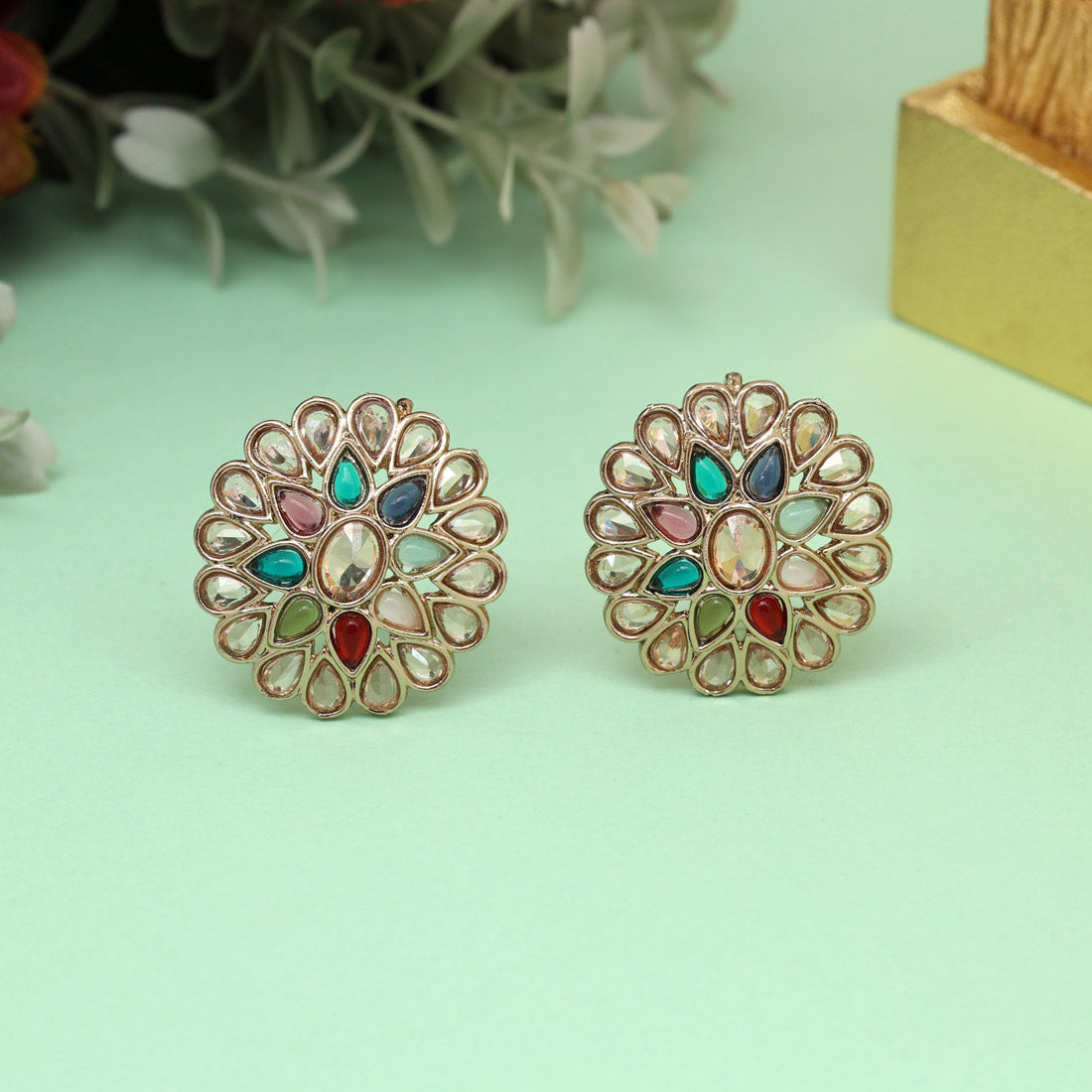 Dazzling Multi Color Tops Stud Earrings