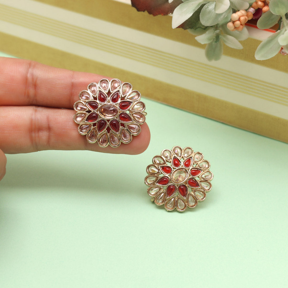 Ruby Red Color Tops Stud Earrings