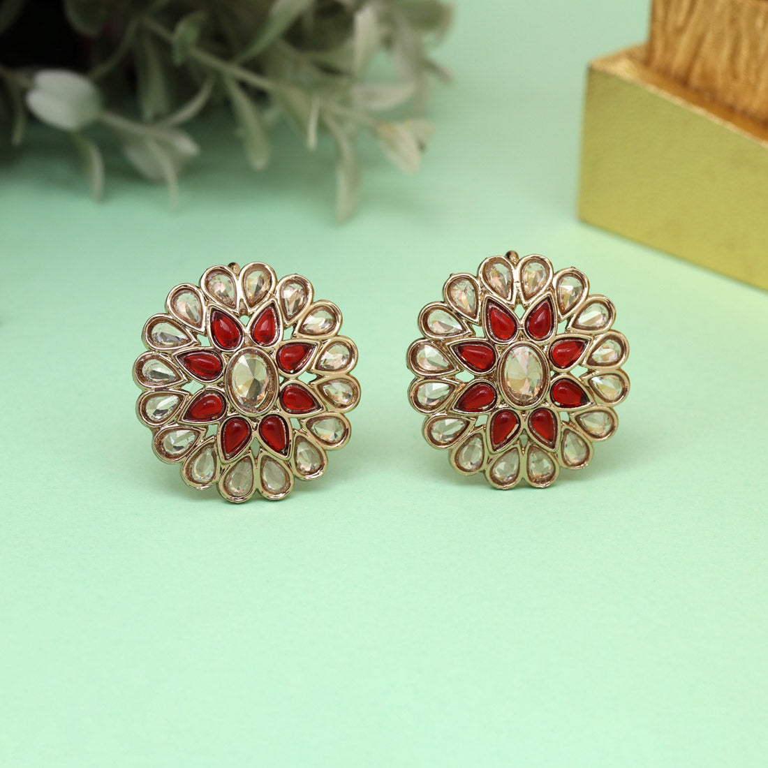 Ruby Red Color Tops Stud Earrings