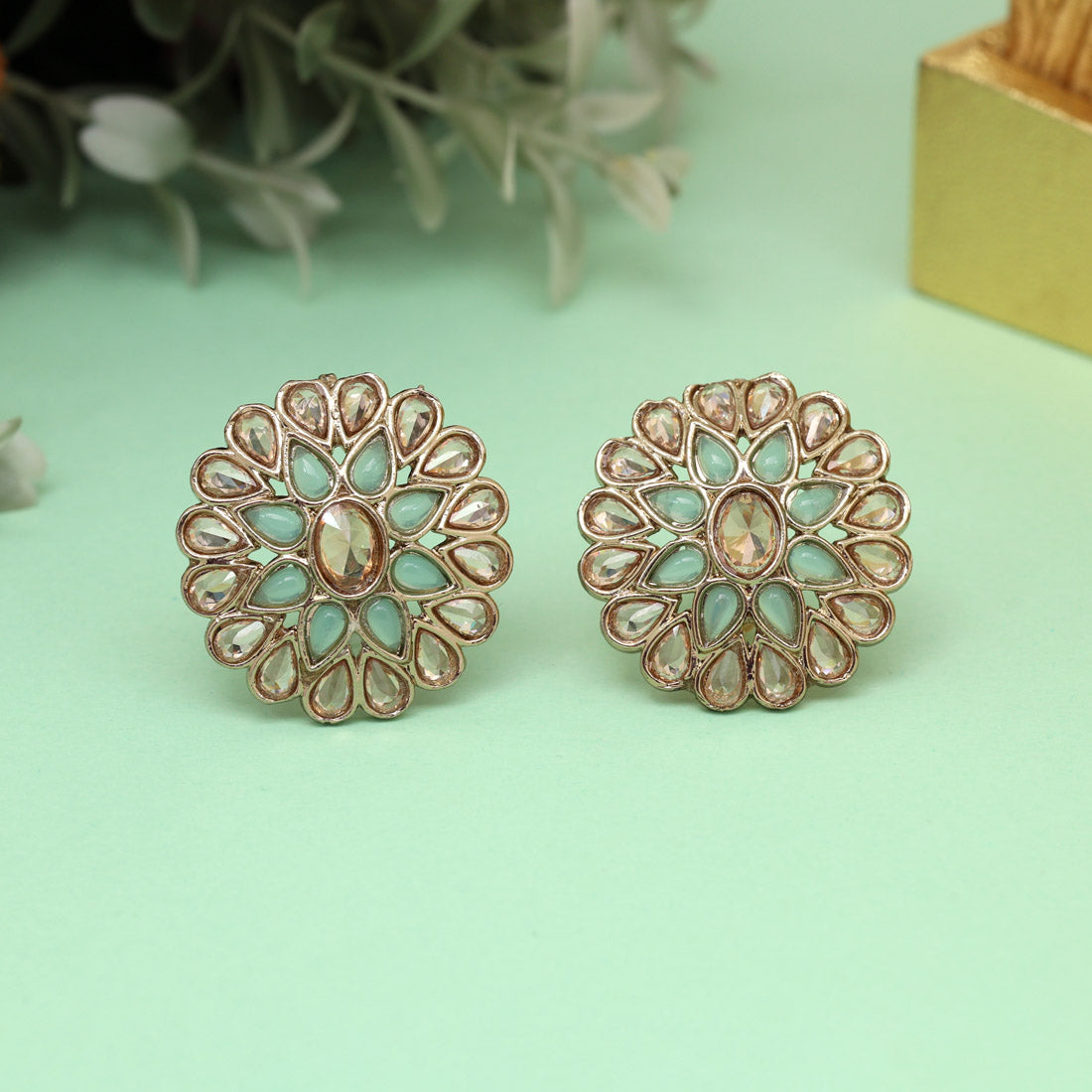 Fresh Sky Blue Color Tops Stud Earrings