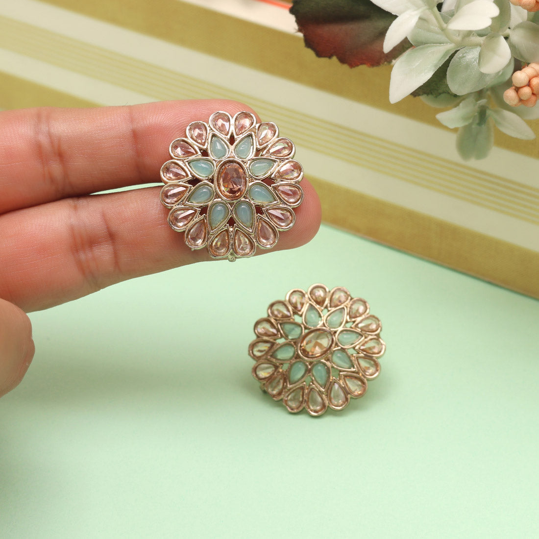 Fresh Sky Blue Color Tops Stud Earrings