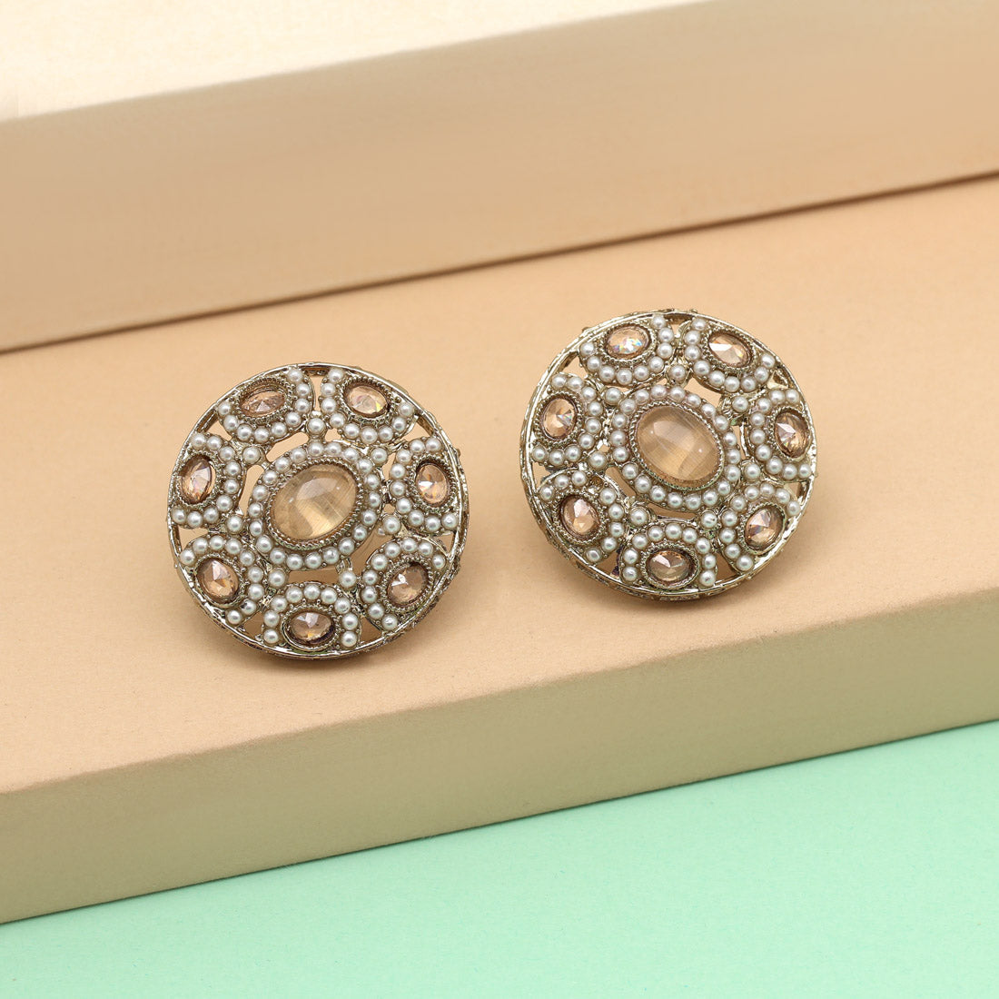 Shimmering Gold Color Tops Stud Earrings
