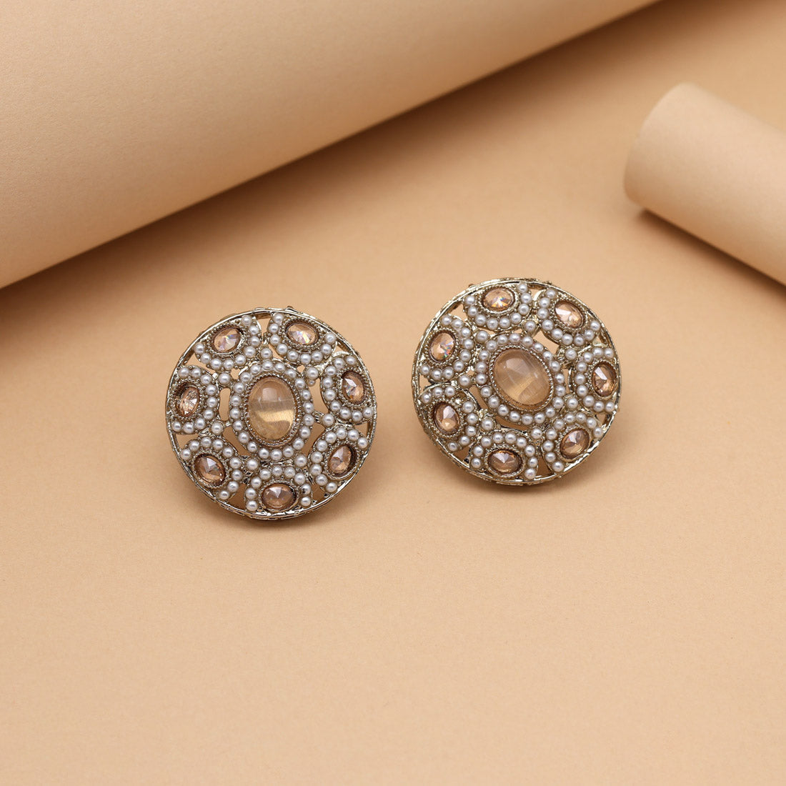 Shimmering Gold Color Tops Stud Earrings