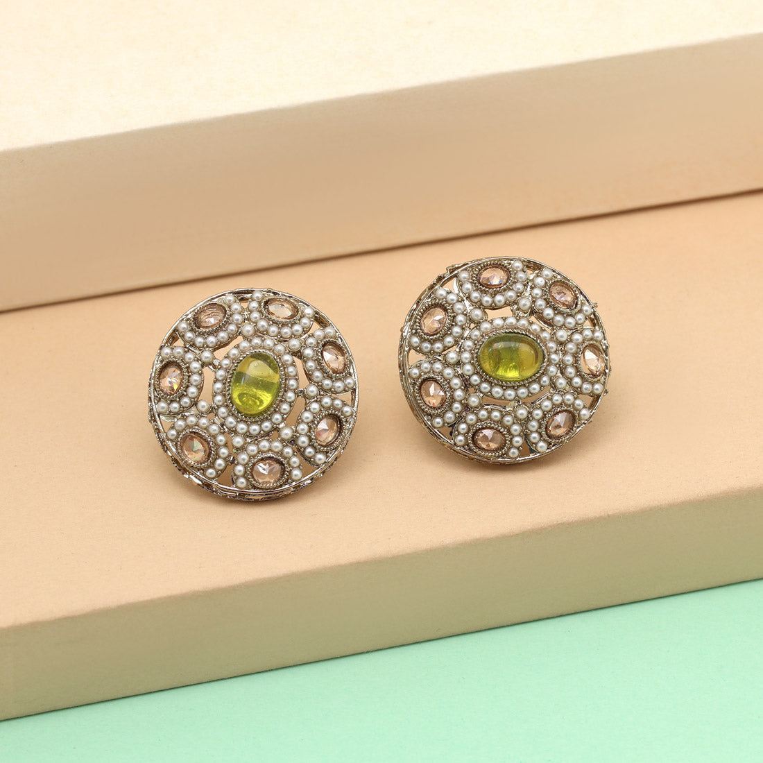 Olive Mehandi Green Color Tops Stud Earrings