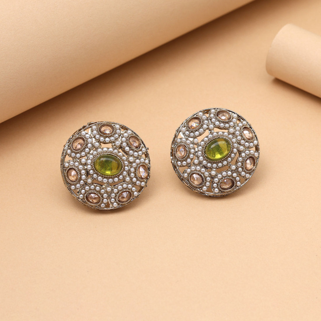 Olive Mehandi Green Color Tops Stud Earrings